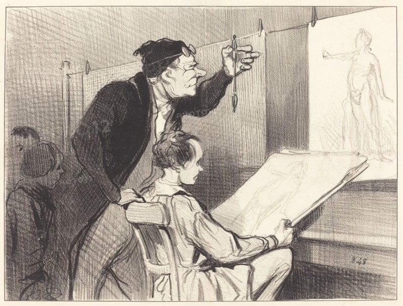 Mission pénible et délicate du professeur de dessin..., 1846. Creator: Honore Daumier.