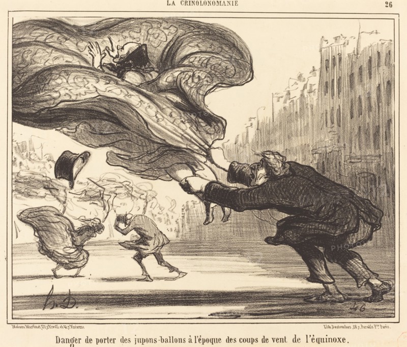 Danger de porter des jupons-ballons à l'époque des coups de vent de l'équinoxe, 1857.  Creator: Honore Daumier.