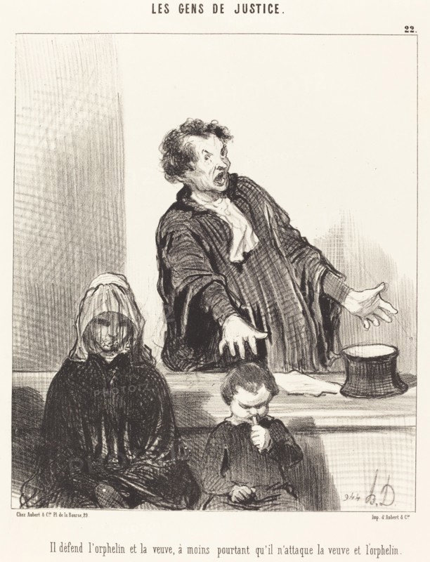 Il défend l'orphelin et la veuve, à moins pourtant qu'il n'attaque la veuve et l'orphelin, 1846.  Creator: Honore Daumier.
