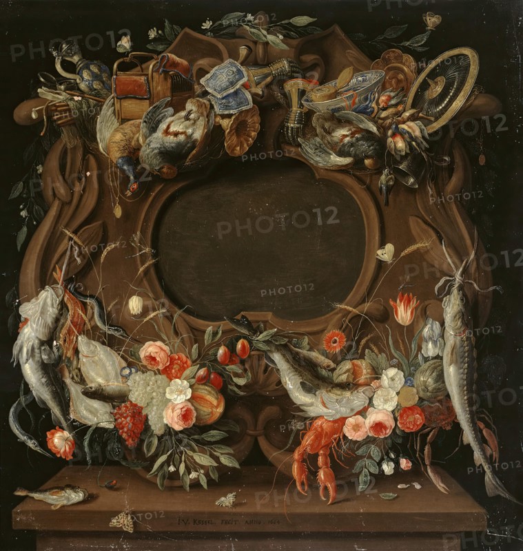 Medallion's Frame with an Allegorical Depiction of the Four Elements, 1664. Creator: Jan van Kessel.