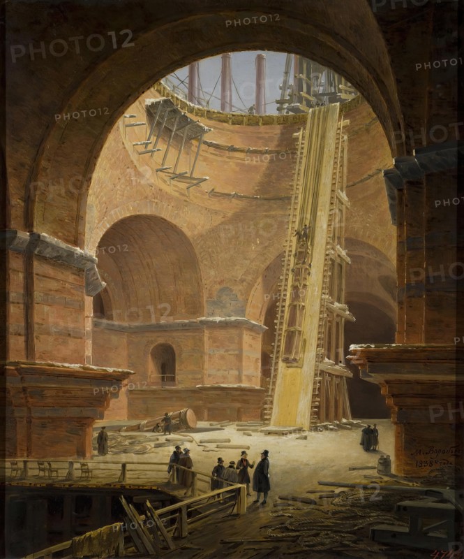 Raising of Columns to St Isaac's Cathedral, 1838. Creator: Maxim Vorobyov.