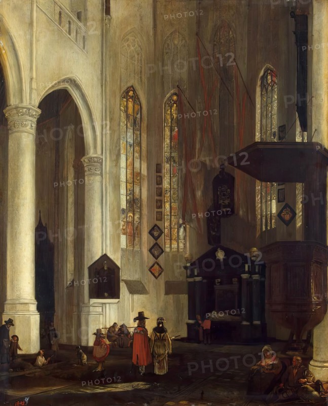Old Church (Oudekerk) in Delft with the Tomb of Admiral Pieter Pieterszoon Hein (Heyn), 1650. Creator: Emanuel de Witte.