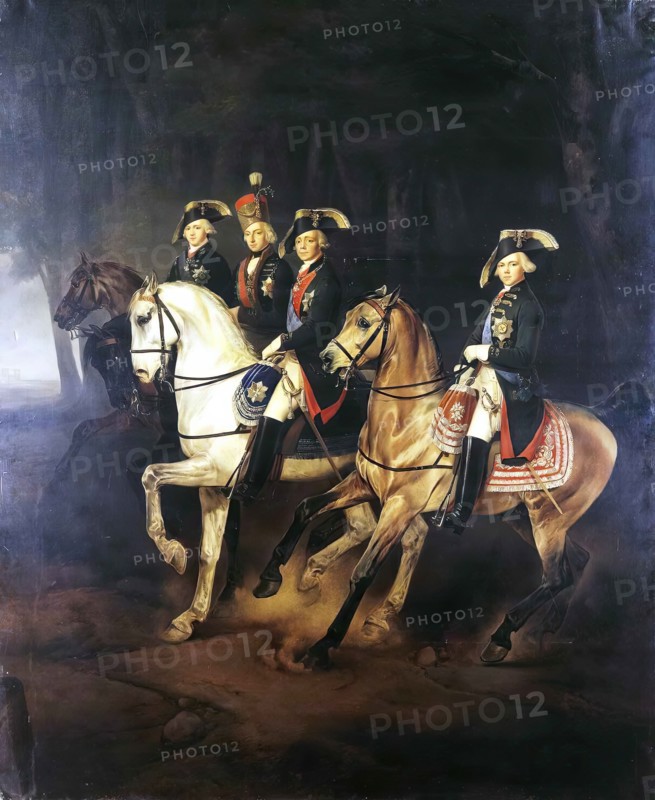 Equestrian Portrait of Emperor Paul I with his Sons and Joseph I, King of Hungary, 1848. Creator: Georg von Bothmann.