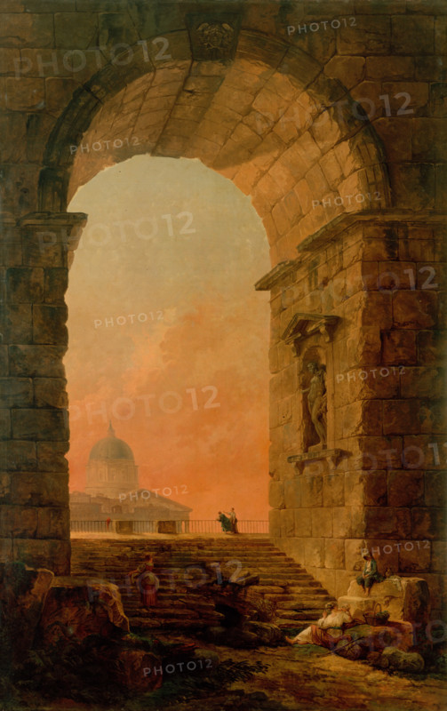Landscape with an Arch and the Dome of Saint Peter's in Rome, 1773. Creator: Hubert Robert.