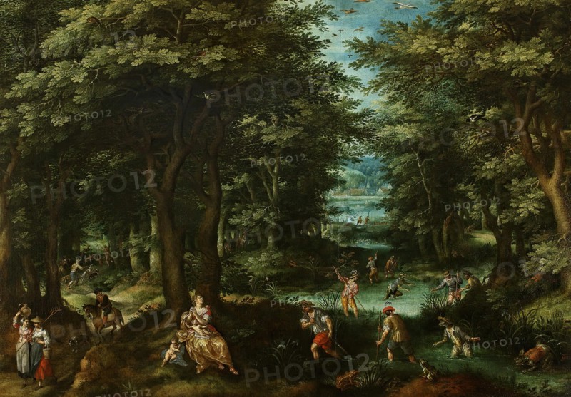 Landscape with a Scene from the Myth of Latona and the Lycian Peasants, 1550. Creator: Gillis van Coninxloo.