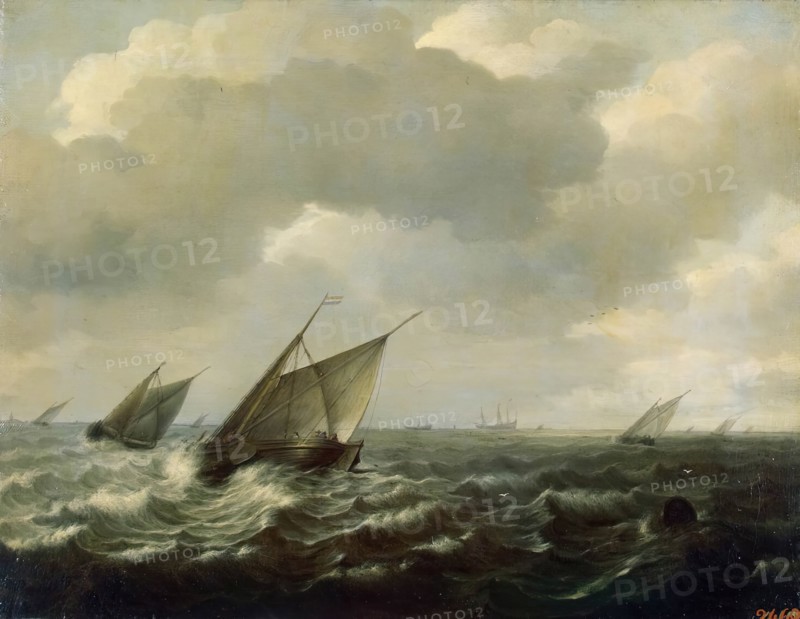 Sailing Vessels in a Strong Wind, 1660. Creator: Hendrik Martensz. Sorgh.