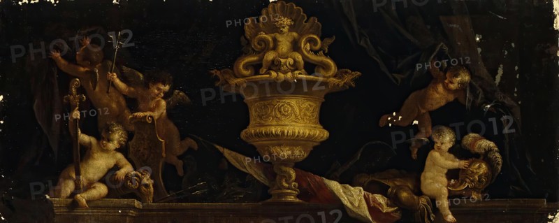Decorative Panel ''Trophies and Cupids", 1650. Creator: Filippo Lauri.
