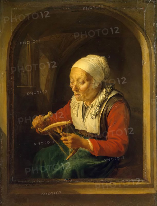 Old Woman Unreeling Threads, 1660. Creator: Gerrit Dou.