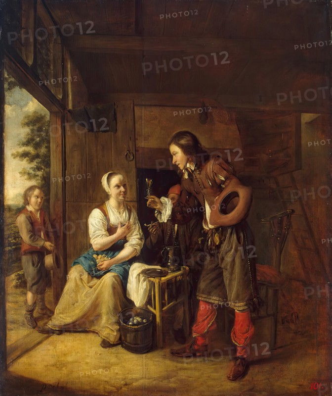 Soldier Offering a Woman a Glass of Wine, 1650. Creator: Pieter de Hooch.