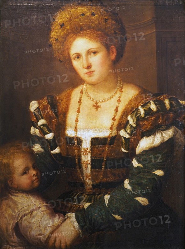 Portrait of a Lady with a Boy, 1530. Creator: Paris Bordone.