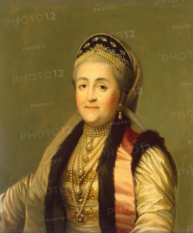 Portrait of Catherine II Wearing a Kokoshnik, (Woman's Headdress). Copy, 1835. Creator: Unknown.