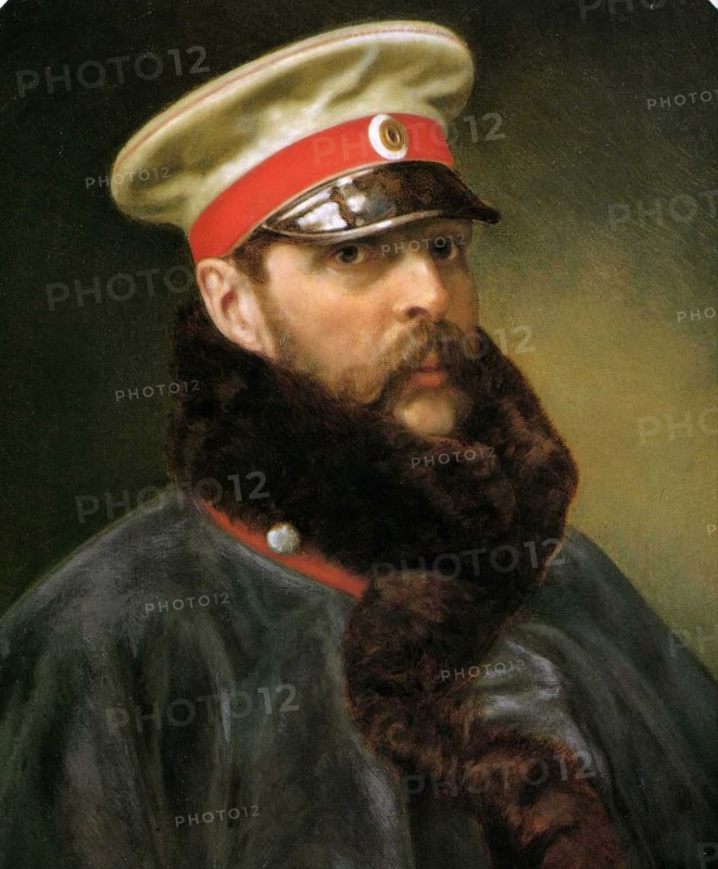 Portrait of Emperor Alexander II Wearing the ‘Nicholas’ Battle Greatcoat and the Peaked Cap...,1888 Creator: Monogrammist "?.?.".