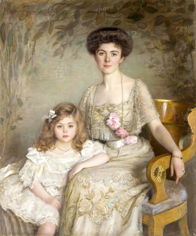 Portrait of A.V.Balashova (Born Gendrikova) with Her Daughter, 1907. Creator: Victor Schtember.