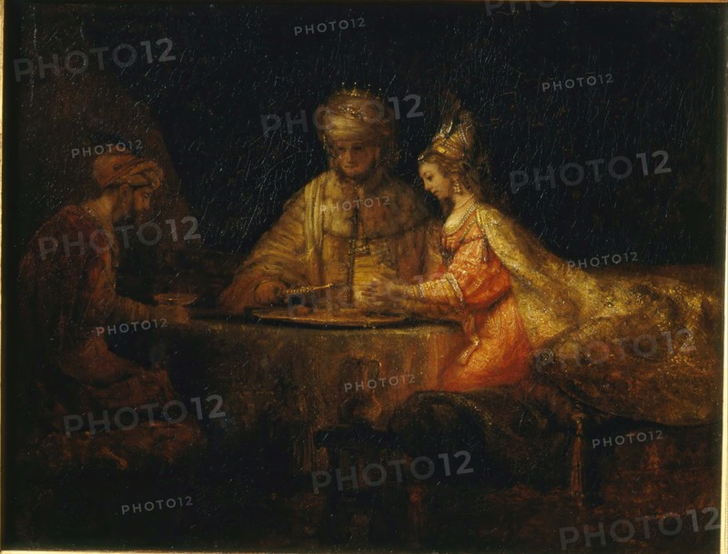 Ahasuerus and Haman at the Feast of Esther, 1660. Creator: Rembrandt Harmensz van Rijn.