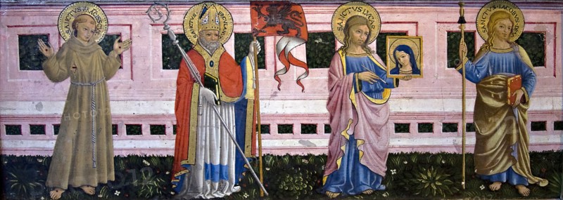Francis of Assisi, St Herculanus, St Luke and Apostle Jacob the Elder, 1452. Creator: Bartolomeo Caporali.