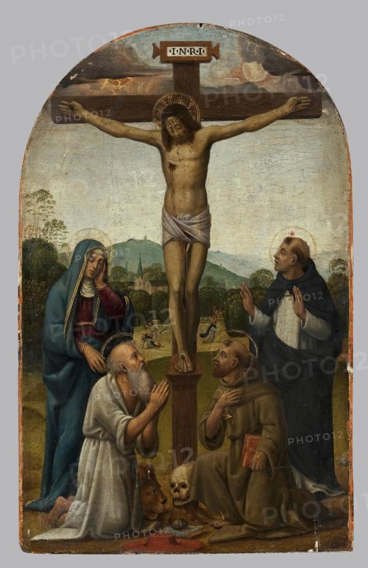 Crucifixion with the Virgin Mary and Sts Dominic, Jerome and Francis, 1529. Creator: Antonio del Ceraiolo.