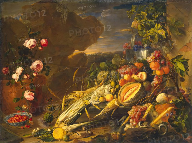 Fruit and a Vase of Flowers, 1655. Creator: Jan Davidsz de Heem.