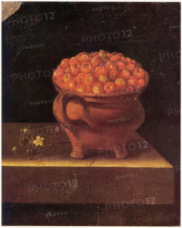 Strawberries in a Stone Jar, 1697. Creator: Adriaen Coorte.