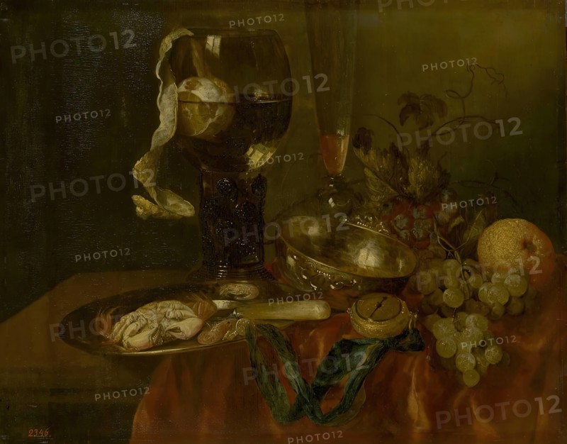 Snack (Still Life with Crab, Fruit and Clock), 1659. Creator: Abraham van Beyeren.