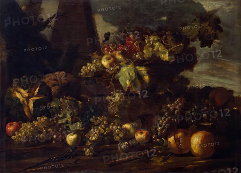 Still Life with Grapes, 1650. Creator: Michelangelo Pace del Campidoglio.