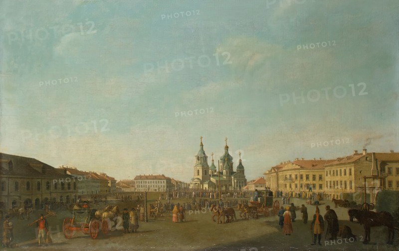 View of Sennaya Square in St Petersburg, 1800. Creator: Benjamin Patersson.