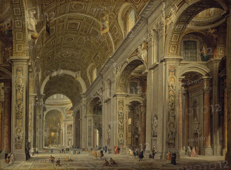 Interior of St Peter's Cathedral in Rome, 1750. Creator: Giovanni Paolo Panini.