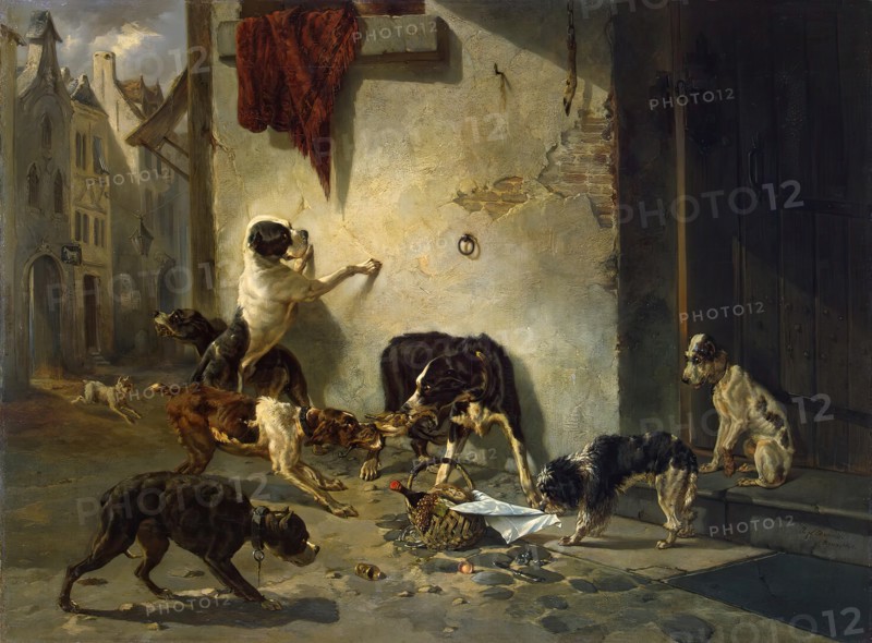 Dog Carrying Dinner to its Master (Fable by La Fontaine), 1846. Creator: Joseph Stevens.