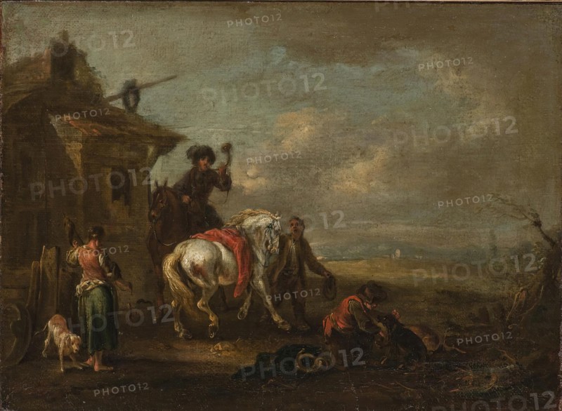 Hunters by a Tavern, 1750. Creator: August Querfurt.