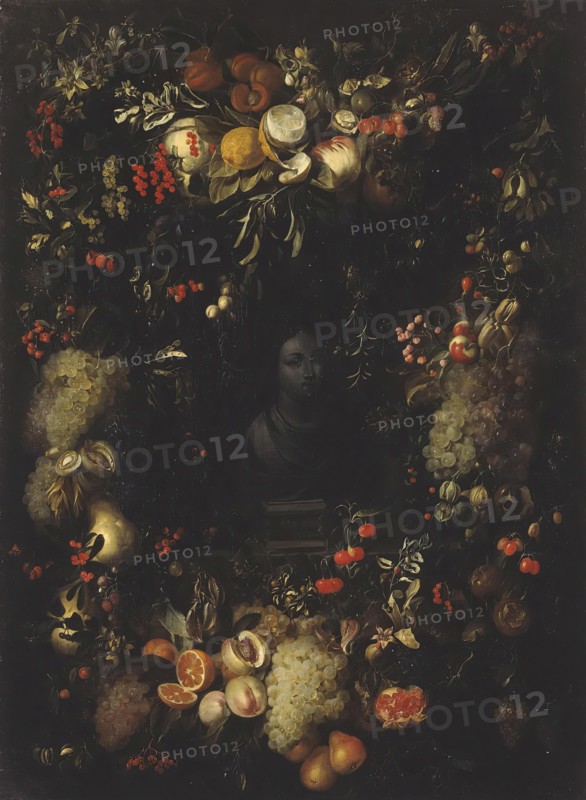 Bust of the Virgin Framed with a Garland of Fruit, 1670. Creator: Jan van den Hecke the elder.