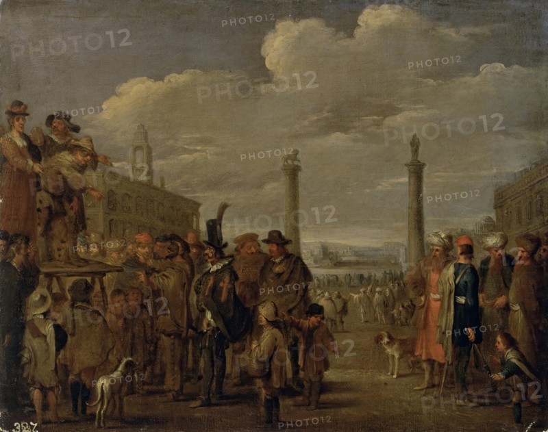 Street Comedians on the Square, mid-late 17th century. Creator: Matteo Ghidoni.