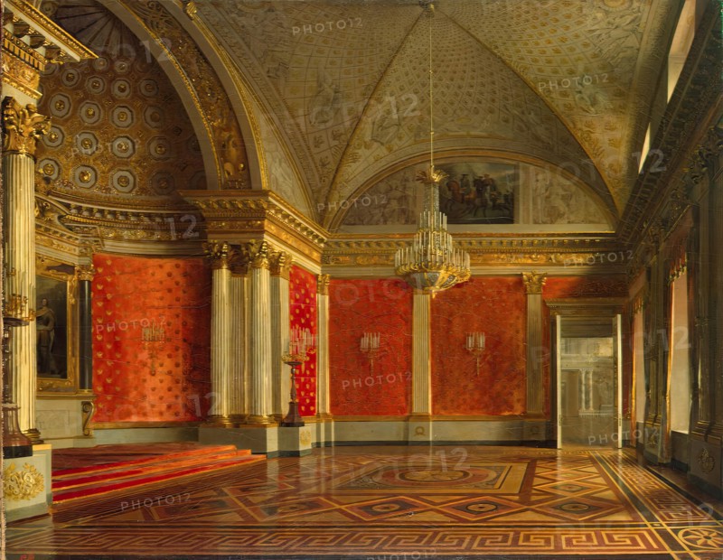 View of the Peter's (Small Throne) Room in the Winter Palace, 1837. Creator: Sergey Zaryenko.