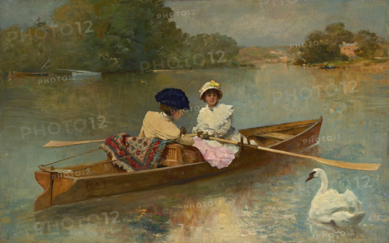 Rowing on the Seine, 1870. Creator: Ferdinand Heilbuth.