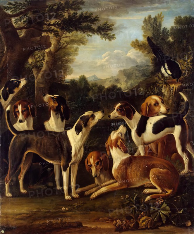 Hounds and a Magpie, 1740. Creator: John Wootton.