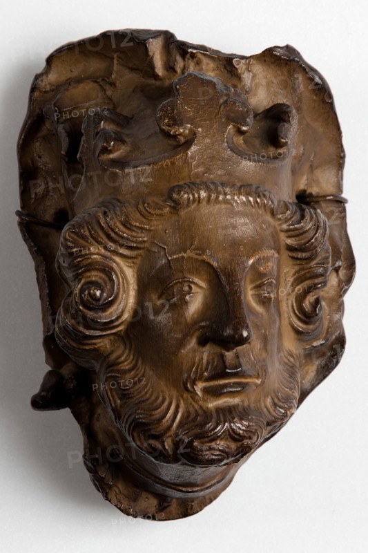 Cast of bearded male head with crown, possibly from Lichfield Cathedral. Creator: Unknown.