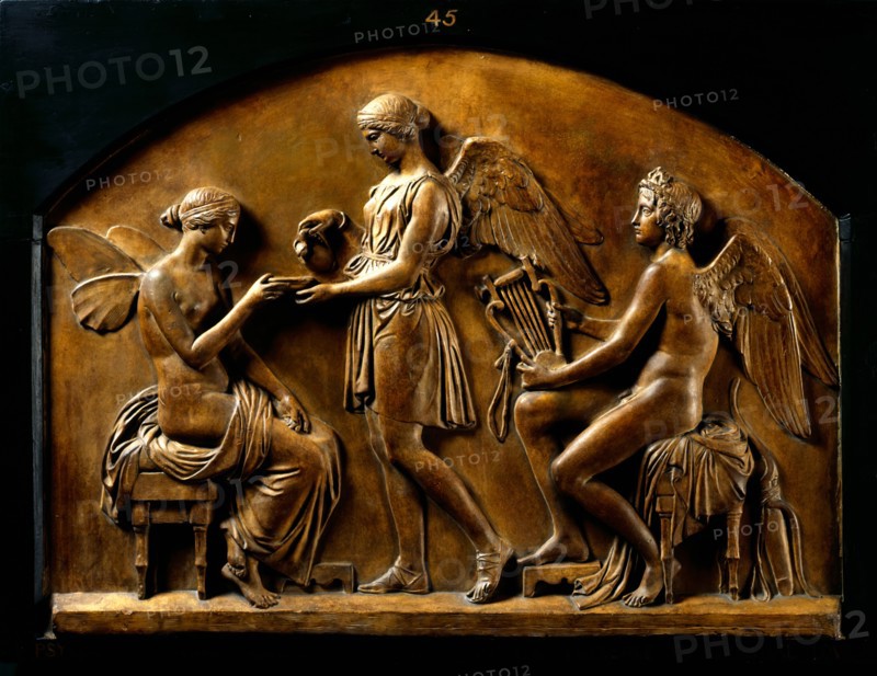 Psyche receiving Nectar from Hebe in the Presence of Celestial Love, 1848. Creator: John Gibson.