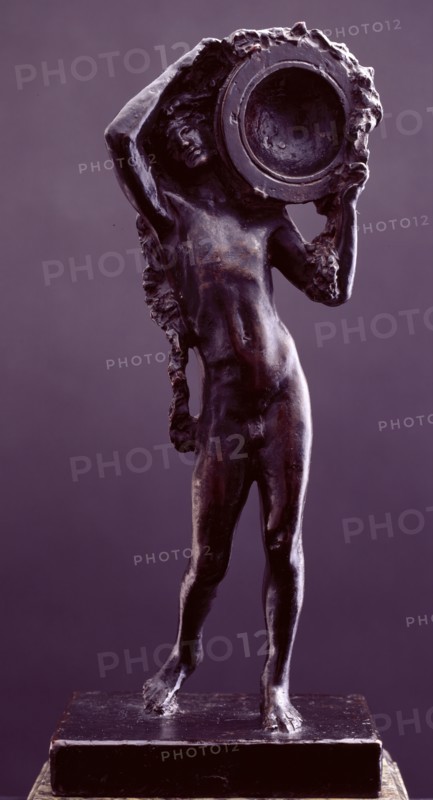 Sketch model for figure holding tripod incense burner in 'The Daphnephoria', c1873. Creator: Frederic Leighton.