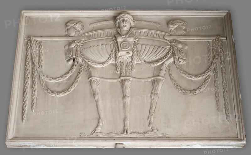 Cast of relief with a tripod decorated with herms and garlands, (19th century?). Creator: Unknown.