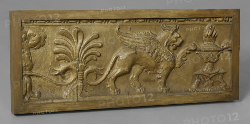 Cast of a fragment of a frieze depicting a Griffin and Candelabrum, late 18th cent-(early 19th cent? Creator: Unknown.