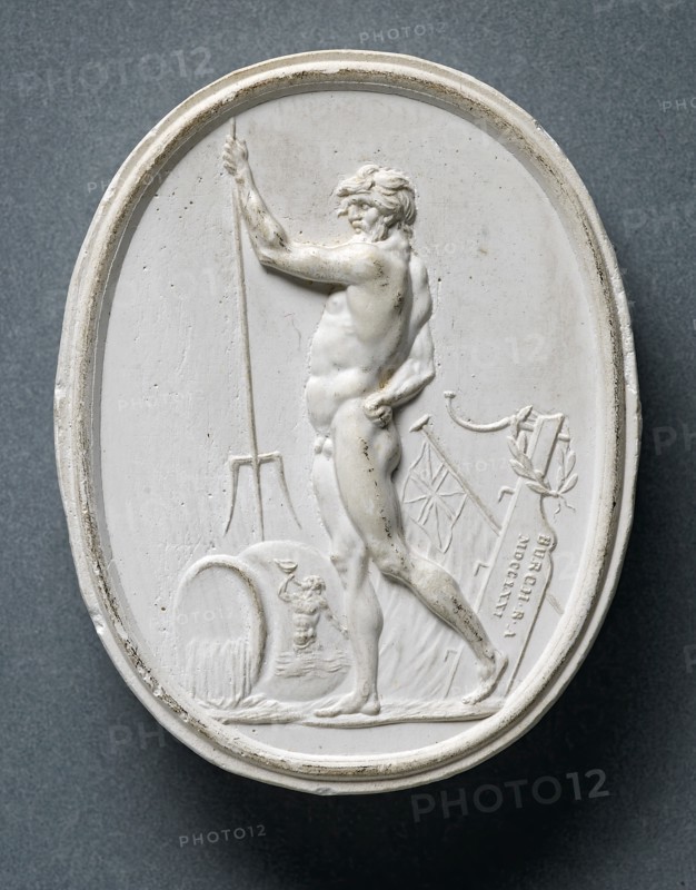 Plaster cast of a gem depicting the Roman god Neptune, (1771?). Creator: Edward Burch.