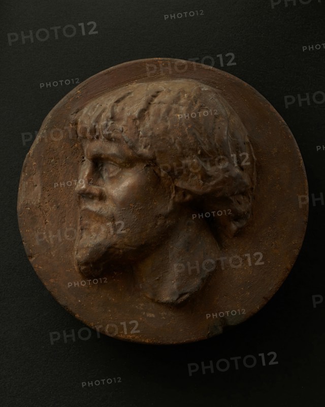 Cast of left profile of Dacian man with full hair and beard. Creator: Unknown.