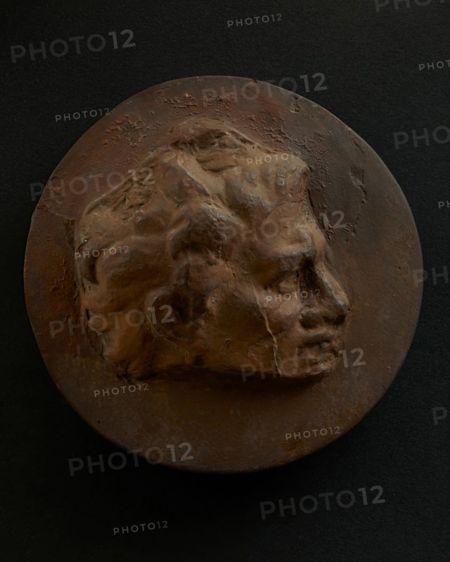 Cast of head of man with hair that springs off brow in thick tufts. Creator: Unknown.