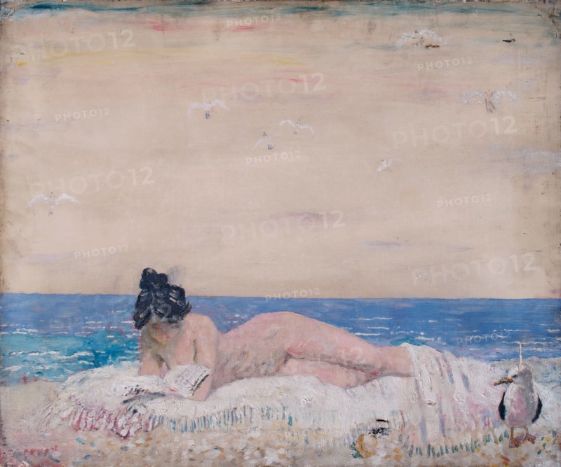Female model reading on the seashore, 1930-(1931?). Creator: William Orpen.