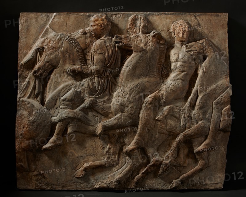 Cast of slab of riders from North frieze of Parthenon..., 19th century. Creator: Unknown.