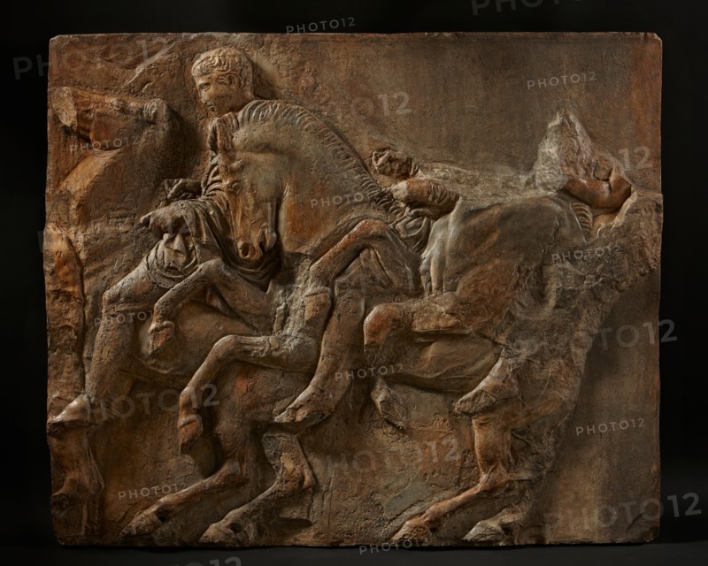 Cast of slab of riders from North frieze of Parthenon (figures 100-102, Slab XXXVII..., 1817-1850. Creator: Unknown.