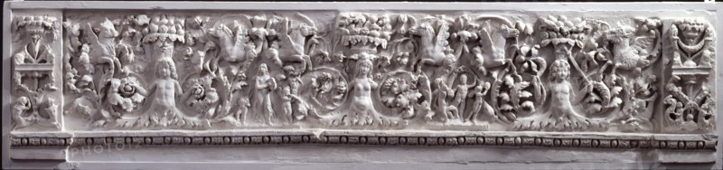 Architectural cast: Frieze depicting flying horses and cherubs supporting vines...19th century? Creator: Unknown.