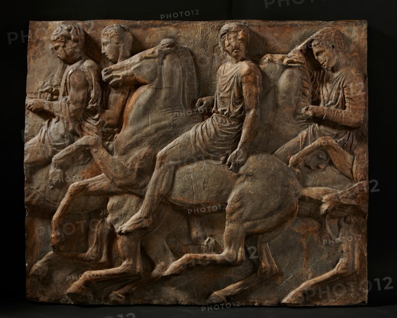Cast of slab of riders from North frieze of Parthenon (figures 96-99, Slab XXXVI..., 19th century. Creator: Unknown.
