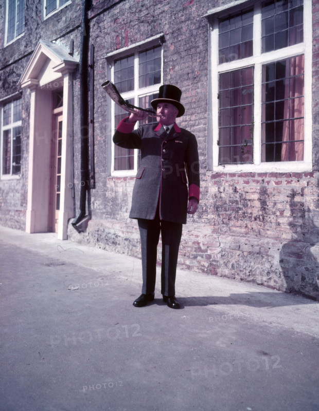 Town crier blowng horn, Hocktide Festival, Hungerford, Berkshire, c1955. Creator: Arthur Charles Kirby Ware.
