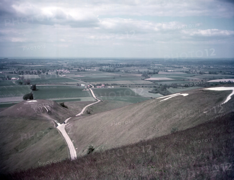 The White Horse and Dragon Hill from the top of White Horse Hill, Berkshire, c1955.  Creator: Arthur Charles Kirby Ware.