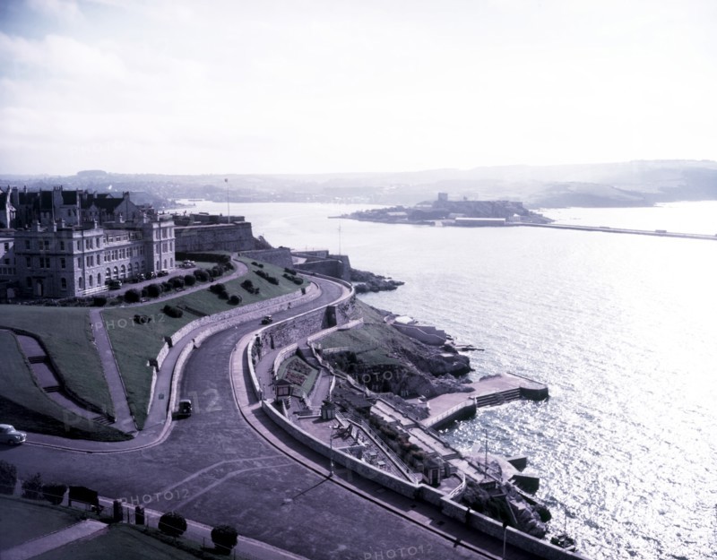 The Sound, Royal Citadel, and Mount Edgecumbe, Plymouth, Devon, c1955.   Creator: Arthur Charles Kirby Ware.