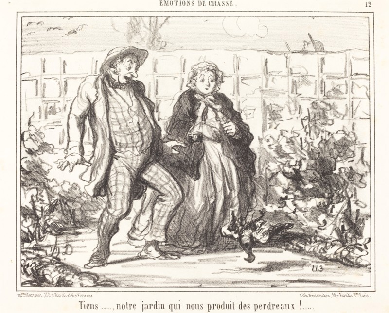 Tiens...., notre jardin qui nous produit des perdreaux!, 1857.  Creator: Honore Daumier.
